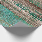 Oude bruinblauwe houten achtergrond met pellingpij cadeaupapier (Hoek)