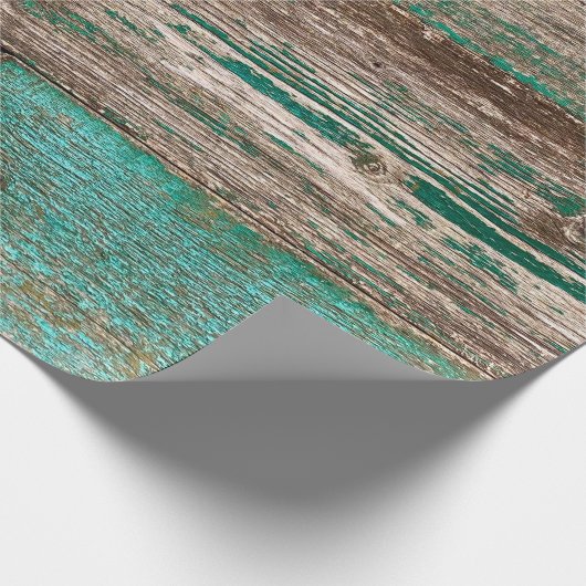 Oude bruinblauwe houten achtergrond met pellingpij cadeaupapier (Hoek)