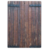 Oude bruine houten deuren met zwarte ijzersteunen klembord (Achterkant)