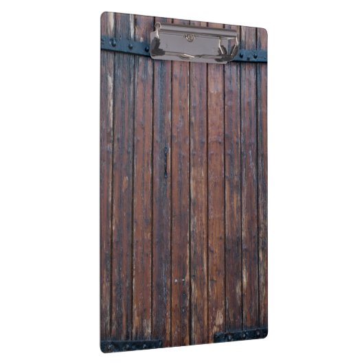 Oude bruine houten deuren met zwarte ijzersteunen klembord (Rechts)