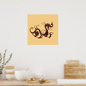 Oude bruine mystieke draak poster (Keuken)