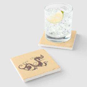 Oude bruine mystieke draak stenen onderzetter