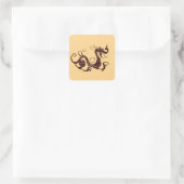 Oude bruine mystieke draak vierkante sticker (Tas)
