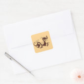 Oude bruine mystieke draak vierkante sticker (Envelop)
