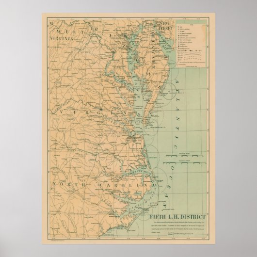 Oude buitenbanken en Chesapeake Bay Lighthoutmap Poster (Voorkant)