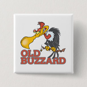 oude buizerd grappige cartoon karakter vierkante button 5,1 cm