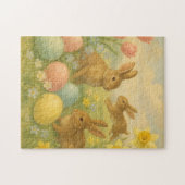 Oude Bunny/Konijn Paasei/Lente fleece Legpuzzel (Horizontaal)