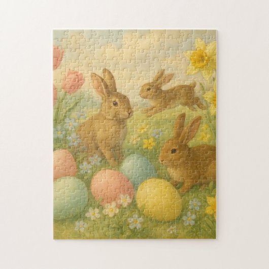 Oude Bunny/Konijn Paasei/Lente fleece Legpuzzel (Verticaal)