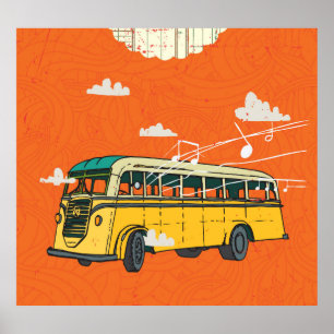 Oude bus: wolken textuur achtergrond poster