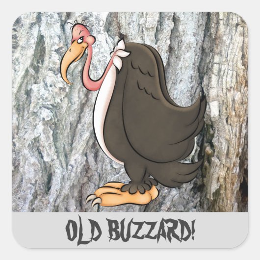 Oude Buzzard cartoon faux hout sticker (Voorkant)