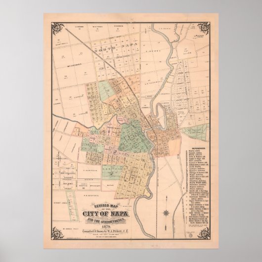 Oude CA Map Napa (1879) Californische wijn Poster (Voorkant)