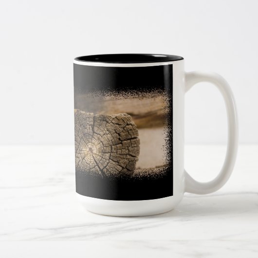 Oude Cabin Textures 2 op zwart Tweekleurige Koffiemok (Rechts)