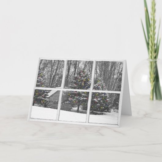 Oude cabine met lampjes in vensterkaart kaart (Voorkant)