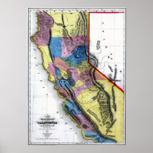 Oude Californische kaart van 1851 Poster