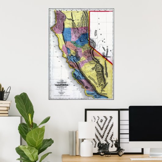 Oude Californische kaart van 1851 Poster (Thuiskantoor)