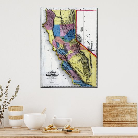 Oude Californische kaart van 1851 Poster (Keuken)