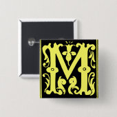 Oude Calligrafie Letter M Square Button Pin (Voorkant /achterkant)