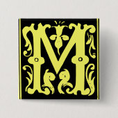 Oude Calligrafie Letter M Square Button Pin (Voorkant)