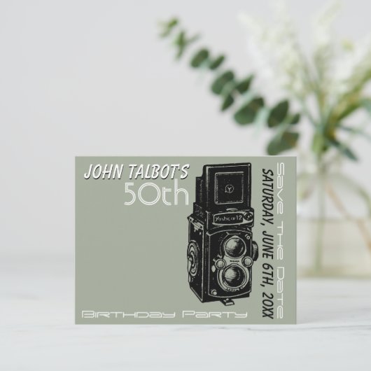 Oude Camera 50e verjaardagsfeestje Save the Date 1 Aankondigingskaart (Staand voorkant)