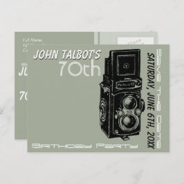 Oude Camera 70ste verjaardagsfeest Save the Date 1 Aankondigingskaart