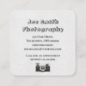 Oude camera collectie gestapeld op wit vierkante visitekaartje (Achterkant)