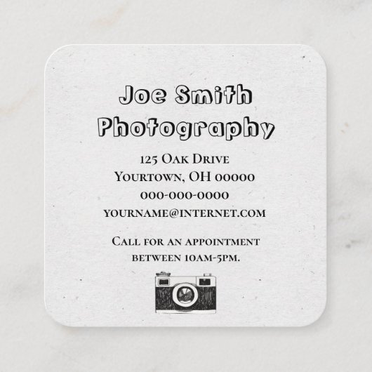 Oude camera collectie gestapeld op wit vierkante visitekaartje (Achterkant)