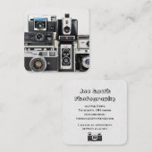 Oude camera collectie gestapeld op wit vierkante visitekaartje (Voorkant / Achterkant)