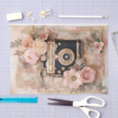 Oude Camera en Roze Bloemen, Shabby Chic Tissuepapier (Craft)