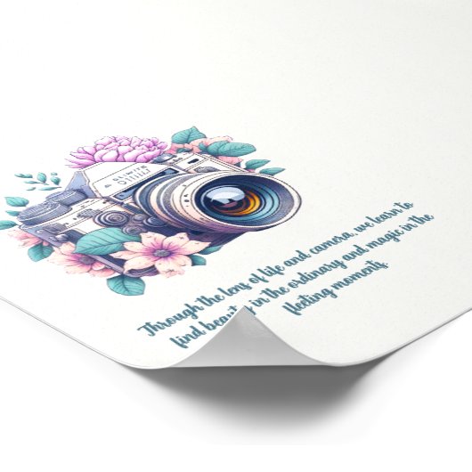 Oude Camera met Bloemen en Citaat Poster (Hoek)