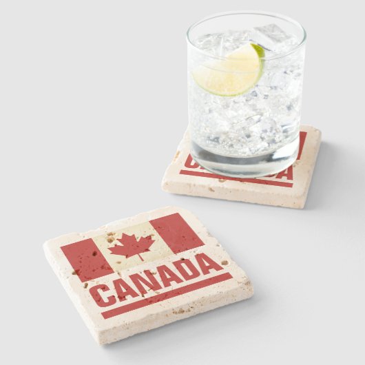 Oude  Canadese vlag van Canada travertijn Stenen Onderzetter (Zijkant)