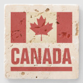 Oude  Canadese vlag van Canada travertijn Stenen Onderzetter (Voorkant)