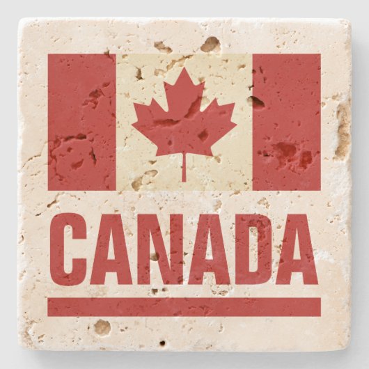 Oude  Canadese vlag van Canada travertijn Stenen Onderzetter (Voorkant)
