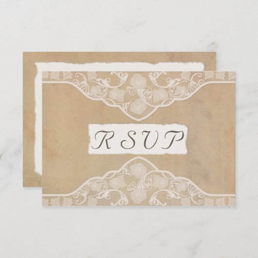 Oude Canvas, Papier & Kanten Uitziende Trouw RSVP (Voorkant / Achterkant)