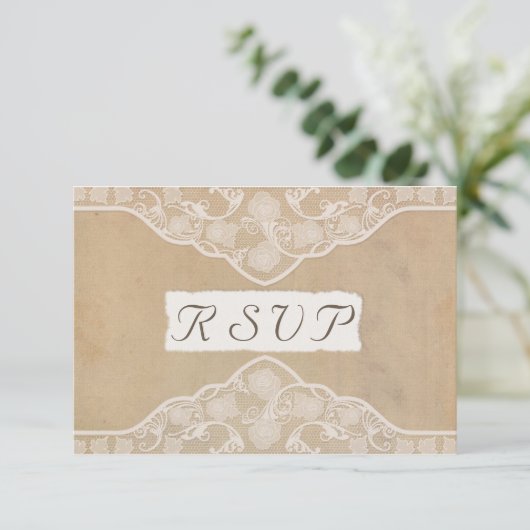 Oude Canvas, Papier & Kanten Uitziende Trouw RSVP (Staand voorkant)