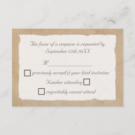 Oude Canvas, Papier & Kanten Uitziende Trouw RSVP (Achterkant)