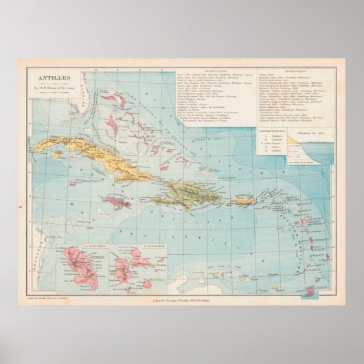 Oude Caraïbische kaart (1886)  West-Indieseilanden Poster (Voorkant)