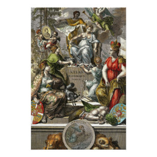 Oude Cartografische Kaart Lijn Kunst Perfect Poster