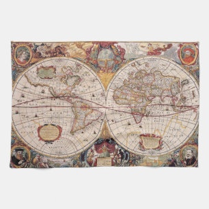 Oude cartografische kaart theedoek