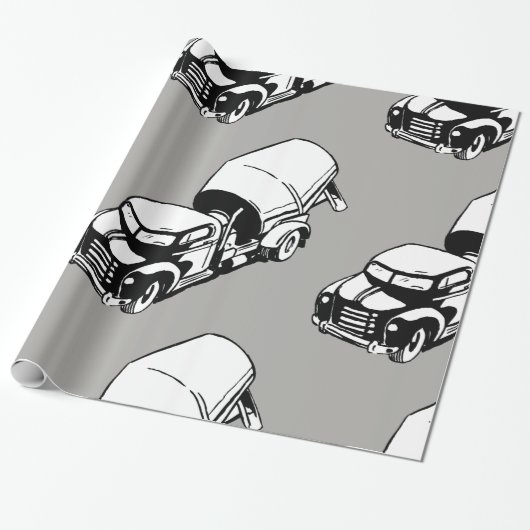 Oude Cementmolenwagen Zwart en Wit Cadeaupapier (Uitgerold)