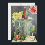 Oude Champagne Rozen Krijtbord Jubileum Kaart<br><div class="desc">Deze romantische uitnodigingen bevatten een vintage elegante zilveren champagne-emmer en een glas champagne omringd door gele en roze rozen met een notitie die luidt: "Join us" tegen een schoolbord-achtergrond die uw gasten zeker zal plezieren en bekoren. Elegante Champagne Uitnodigingen zijn perfect voor een aantal gelegenheden, zoals een huwelijksfeest/verlovingsfeest, bruidsuitstapjes, jubilea,...</div>