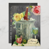 Oude Champagne Rozen Krijtbord Verjaardagsfeestje Kaart (Voorkant / Achterkant)