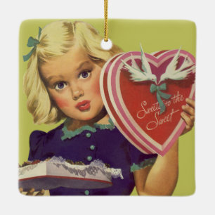 Oude charme op Valentijnsdag, Meisje met Chocolade Keramisch Ornament