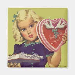 Oude charme op Valentijnsdag, Meisje met Chocolade Magneet