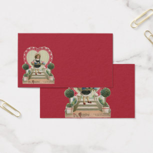Oude charme Valentijnsdag, Meisje met Bloemen Visitekaartjes