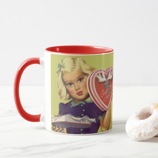 Oude charme Valentijnsdag, Meisje met Chocolade Mok (Met donut)