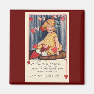 Oude charme Valentijnsdag, Meisje met rode harten Magneet