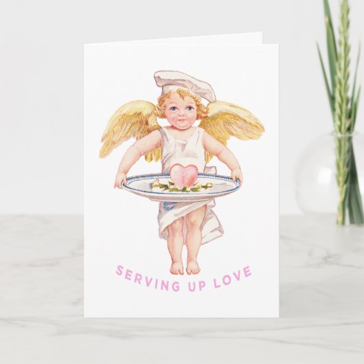 Oude chef cherub serveert Love Chic Valentijnsdag Kaart (Voorkant)
