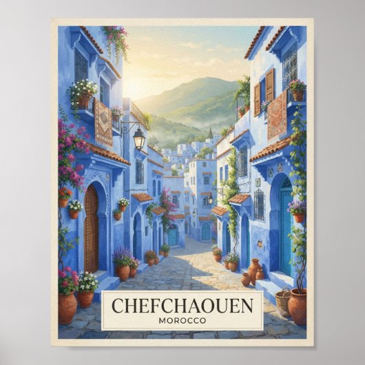 Oude Chefchaouen Marokko Reisposter Poster (Voorkant)