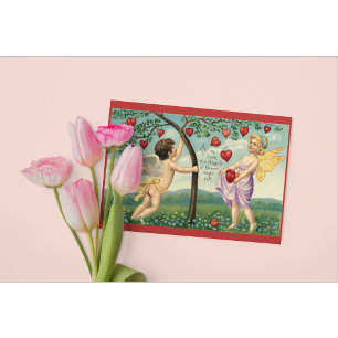 Oude Cherub Love ansichtkaart met Romantisch Hart  Feestdagenkaart