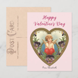Oude Cherubijn Gouden Hart Valentijnsdagkaart Briefkaart